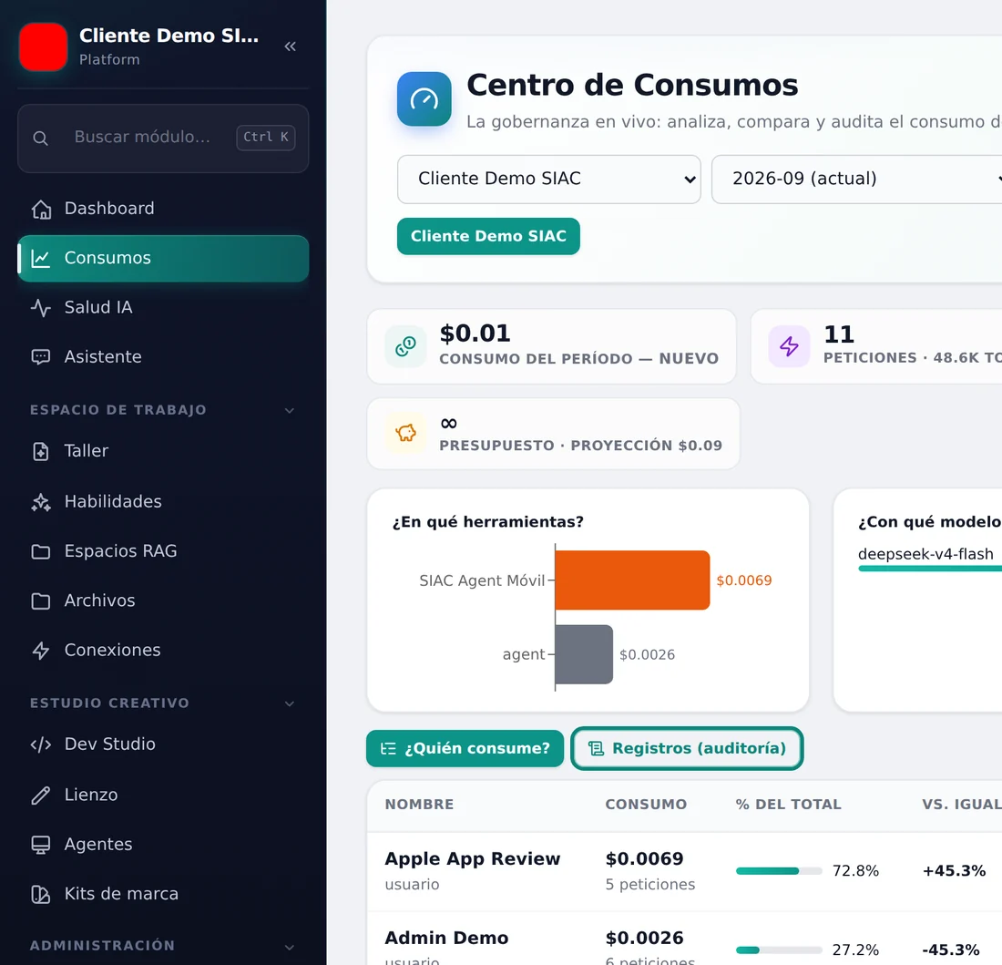El consumo del período, con dueño