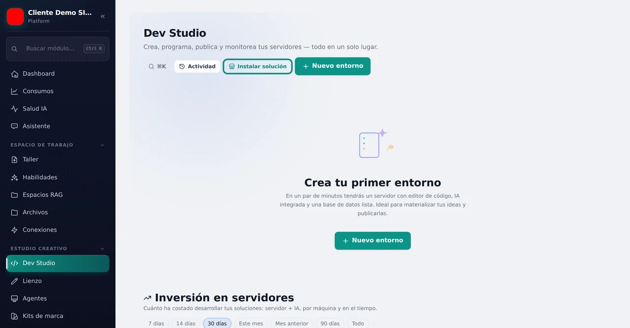 Un entorno se crea desde el panel